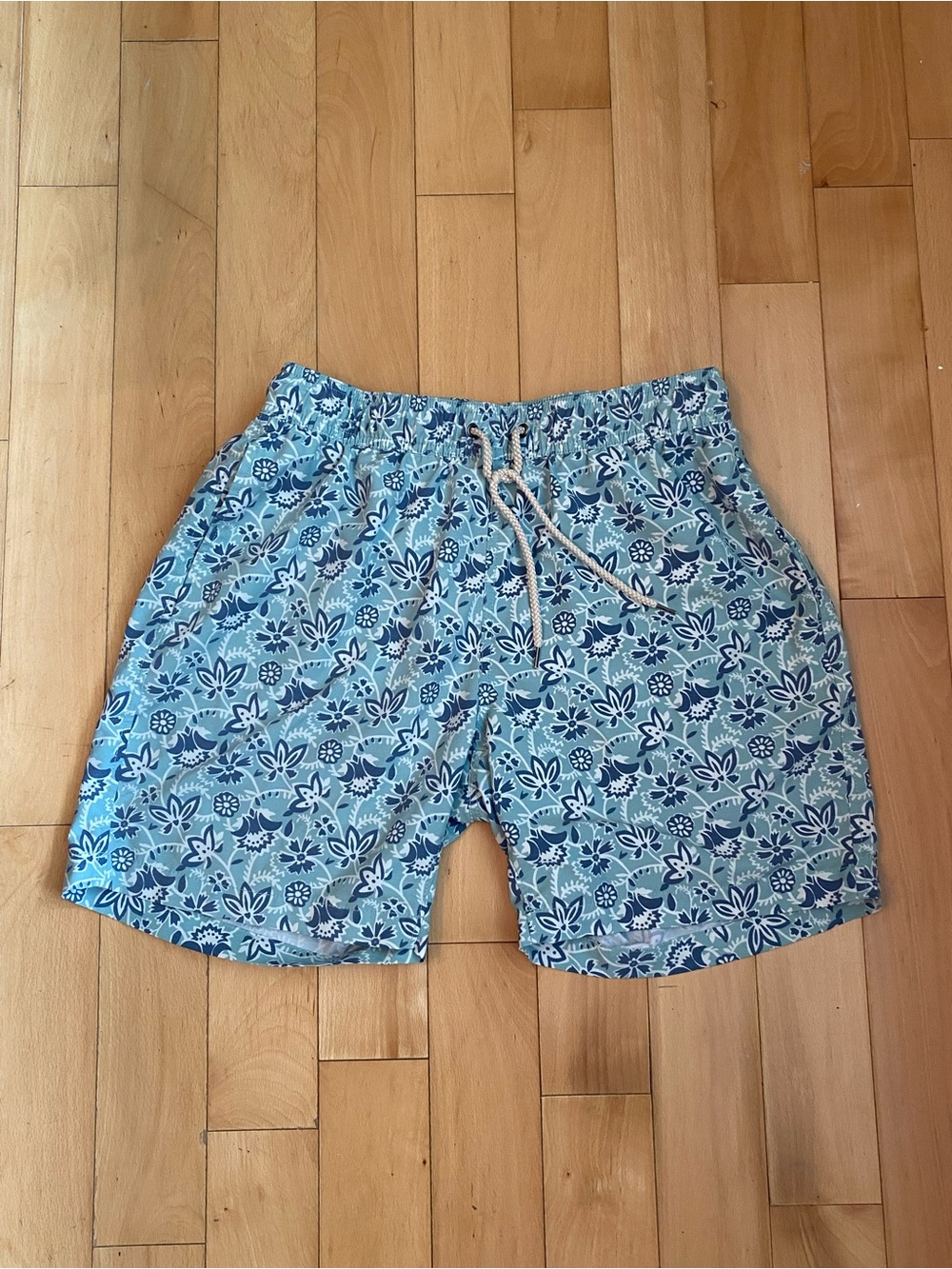 Faherty Blue Floral Print Swim Trunks